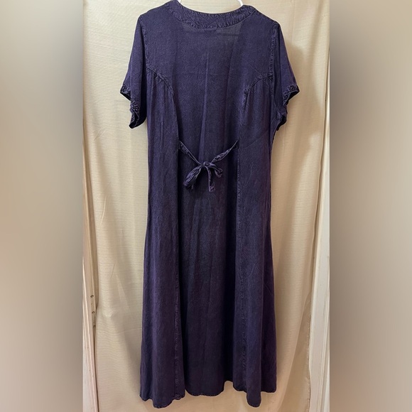 Magic Purple Rayon Dress Embroidered Free Size Maxi Dress Tie Up Back - Picture 6 of 9